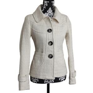 Women's Cream Preppy Twee Charlotte Russe Lined Button Up Jacket - S